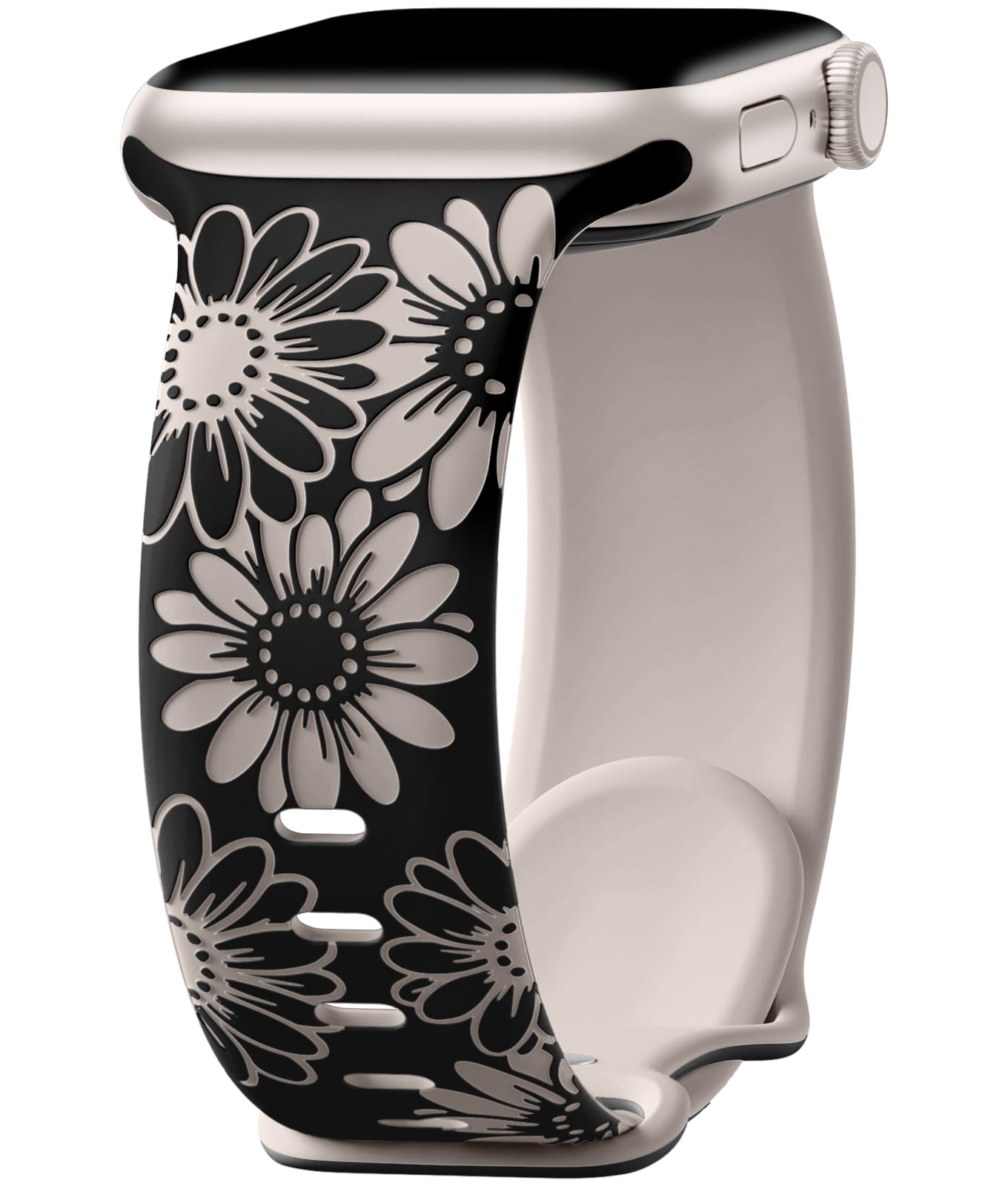 DaQin Floral Engraved Band Compatible with Apple Watch Band 40mm 38mm 41mm 42mm 44mm 45mm 46mm 49mm, Soft Silicone Cute Two-Tone Flower Sport Strap for iWatch Bands Women Series 10 9 8 7 6 5 4 3 2 1 SE Ultra Ultra 2