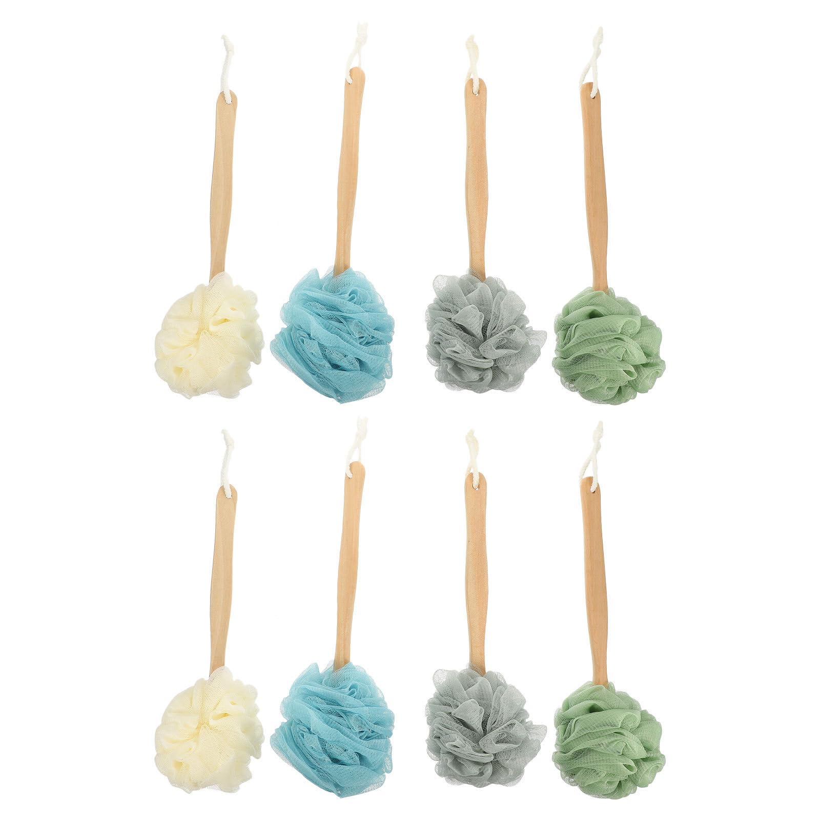 8 cepillos de ducha con mango largo: cepillo para la espalda, cepillo exfoliante para baño, cepillo exfoliante corporal.