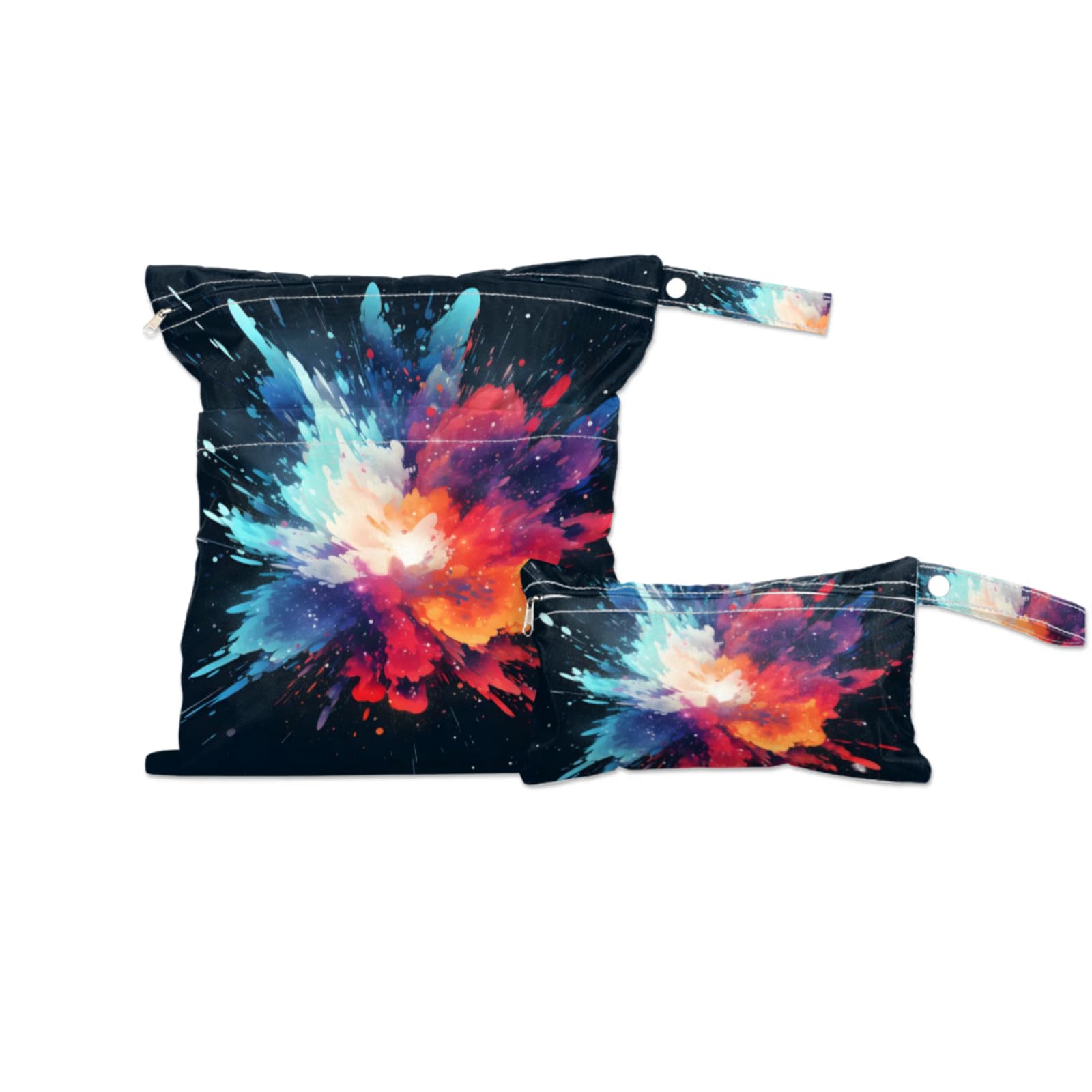 GzLeyigou 2 Set Colorful Starry Sky Wet Dry Bags for Baby Cloth Diapers Waterproof Reusable Storage Bag for Travel,Beach,Pool,Daycare,Stroller,Gym,Laundry,Dirty Clothes,Swimsuits Wet Clothes, Wet Bag