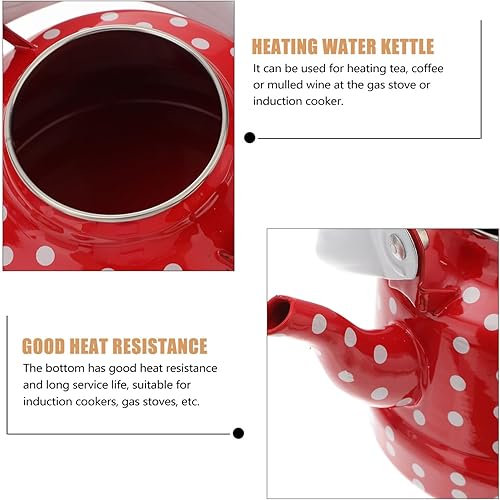 Miniatura 4 de DOITOOL Hervidor de té esmaltado para estufa, tetera esmaltada, tetera de café con lunares rojos y blancos con filtro de acero inoxidable para el
