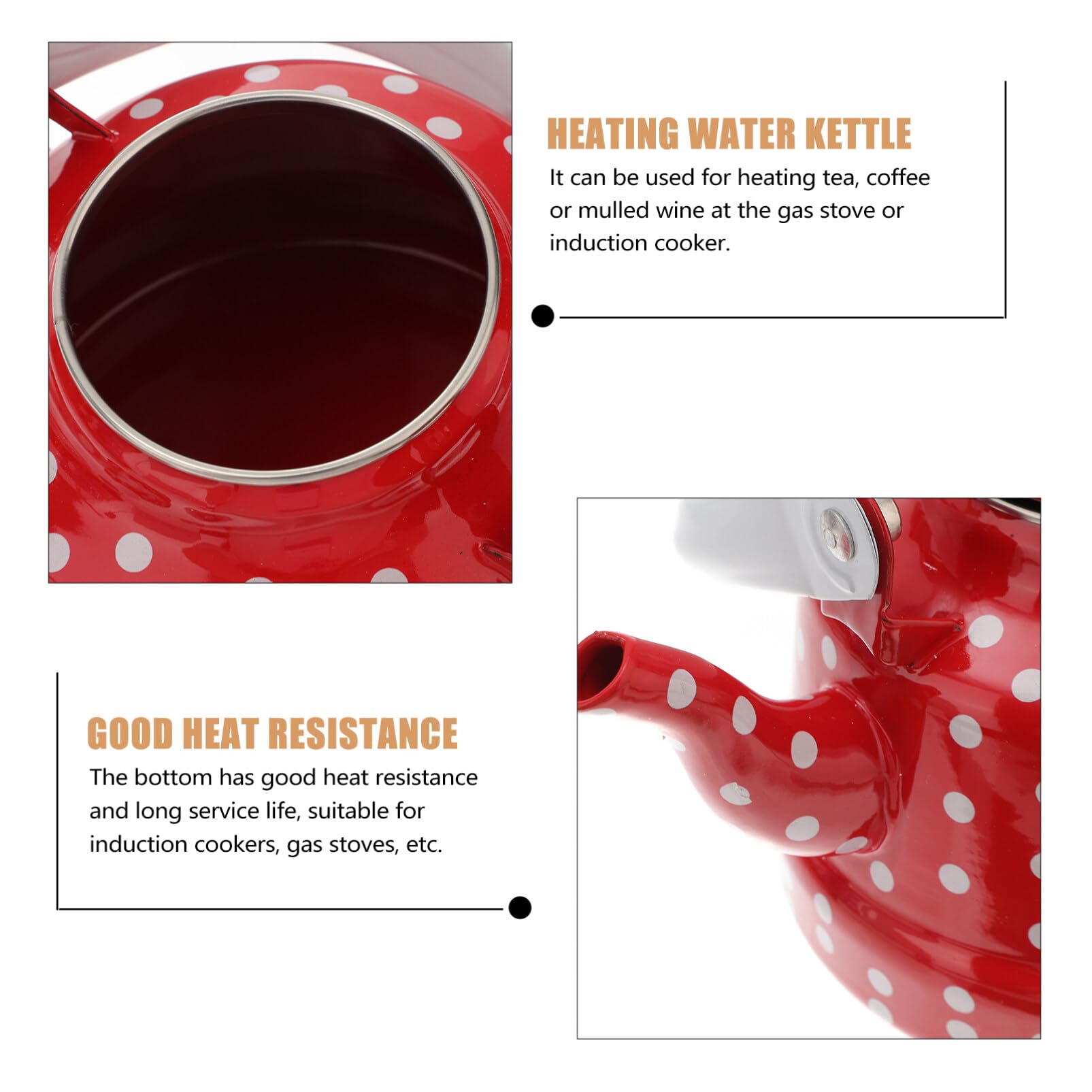 DOITOOL Émail Thé Bouilloire Cuisinière Bouilloire Émaillée Théière Café Rouge Et Blanc À Pois Thé Avec Filtre En Acier Inoxydable Pour La Maison Restaurant Cuisine