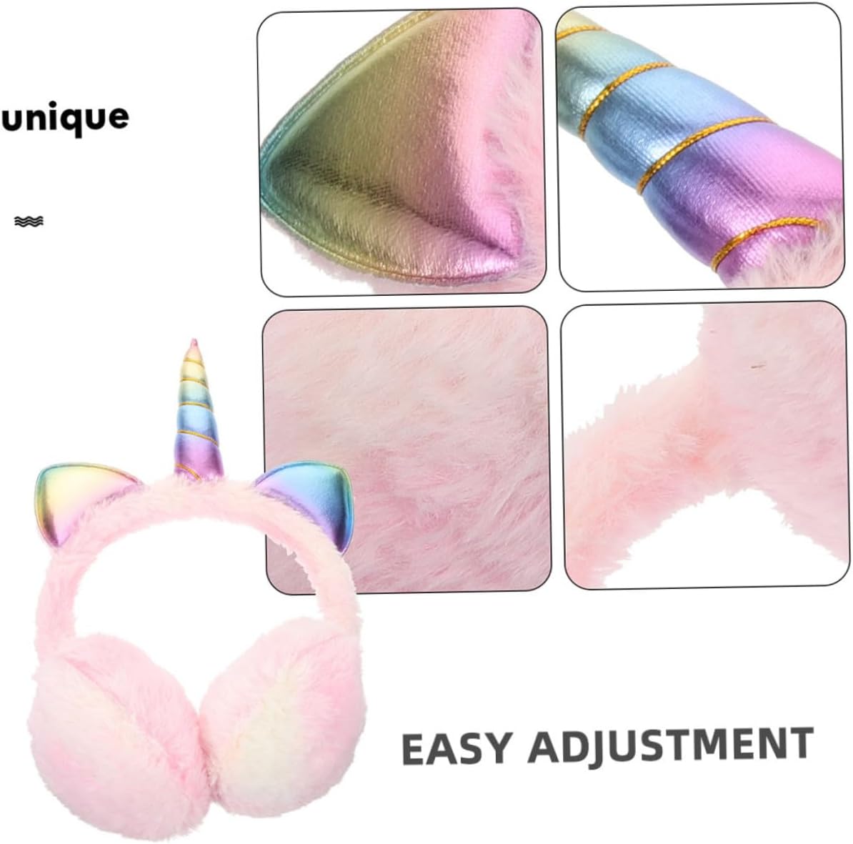 KALLORY Unicorn Earmuffs 2pcs Pink Faux Plush Winter Ear Warmers Soft Plush Ear Covers for Women Outdoor Cold Weather