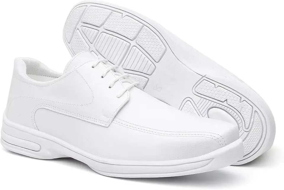 Sapato Masculino Branco Profissional com Cadarço, Palmilha Macia e Solado Leve Confortável