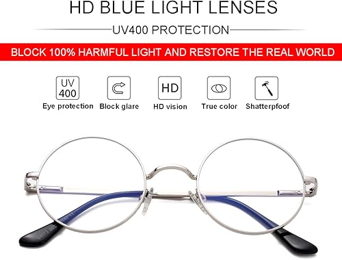 Miniatura 2 de JOVAKIT Gafas de bloqueo de luz azul retro redondas para mujeres y hombres lentes circulares transparentes sin receta con marco de metal