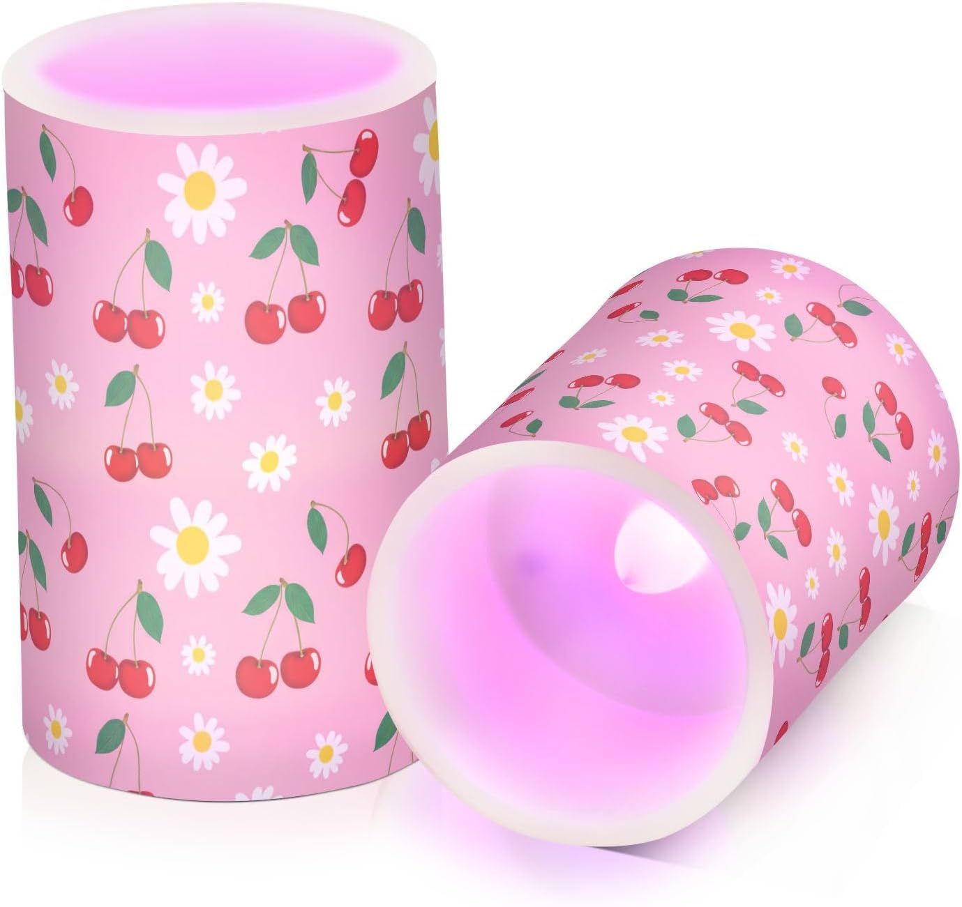 Nander Cute Red Cherries Flameless Candles, Battery Operated LED Pillar Candles with Remote Control and Timer, Radiance Candles,Set of 2