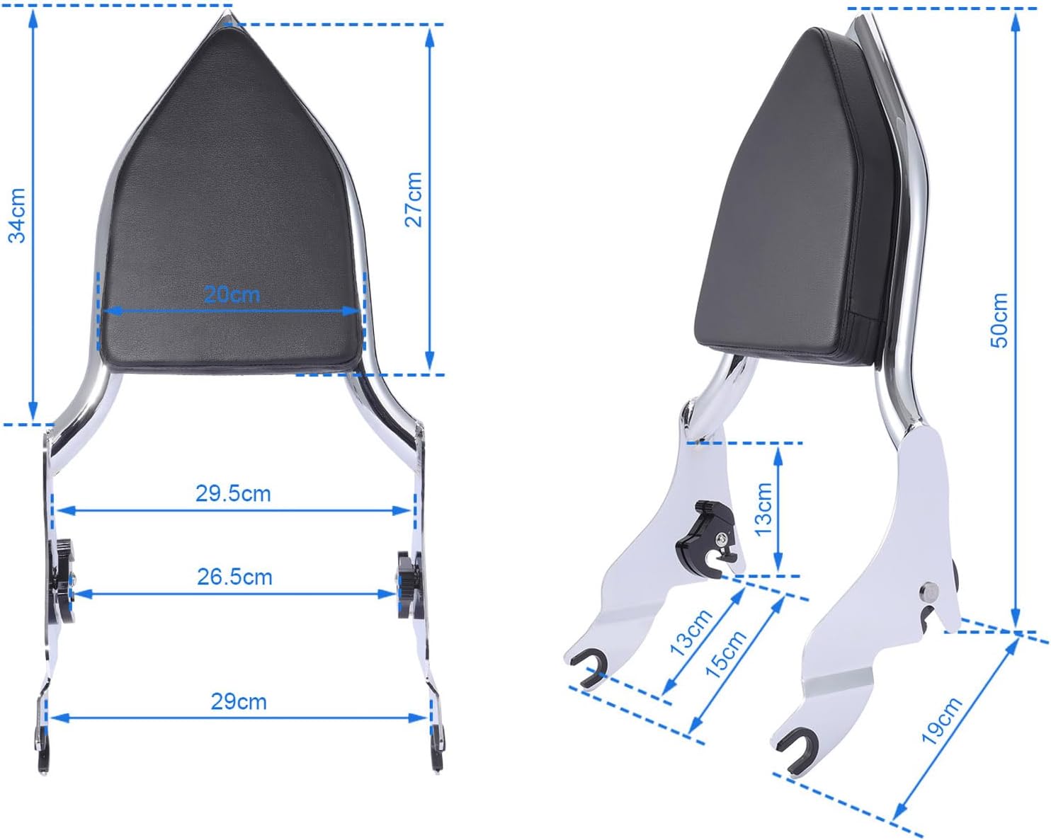 Detachable Sissy Bar Backrest, Motorcycle Rear Passenger Backrest Cushion Pad Fit for Harley Touring Street Glide Road Glide Road King 2009-2022 (Silver)
