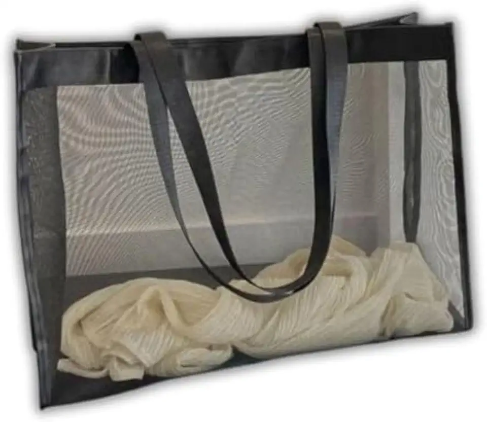 Bolsa Sacola De Praia Feminina Transparente Espaçosa em Nylon Preto, Design Respirável, 40x45CM, Ideal para Praia Piscina e Viagens (Cores sortidas)