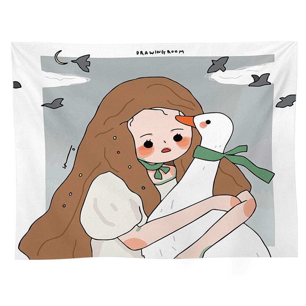 FABAXCute Girl Tapestry Nordic Polyester Bedside Wall Hanging Tapestries Decoration Home Dormitory Background Tapestry (Color : D, Size : 150130cm)