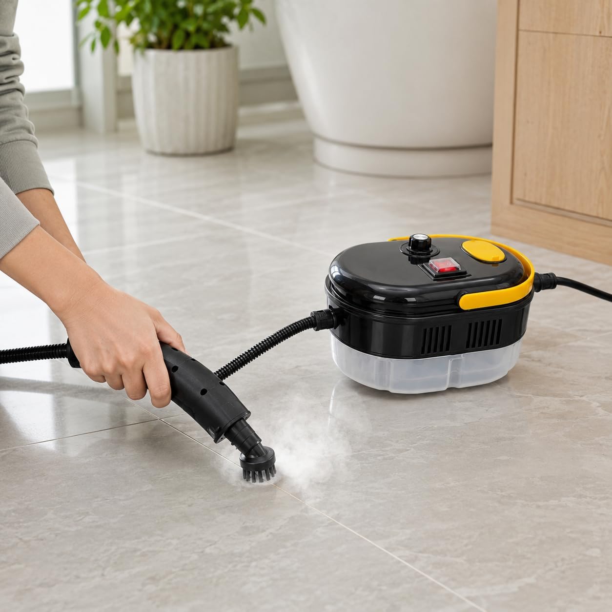 Portable Steam Cleaner with Accessory Kit, High Temperature Handheld Steam Cleaning Machine for Home, Kitchen, Bathroom, Tile Grout, Sink, Range Hood, Car Interior and Household Surfaces, Black/Yellow