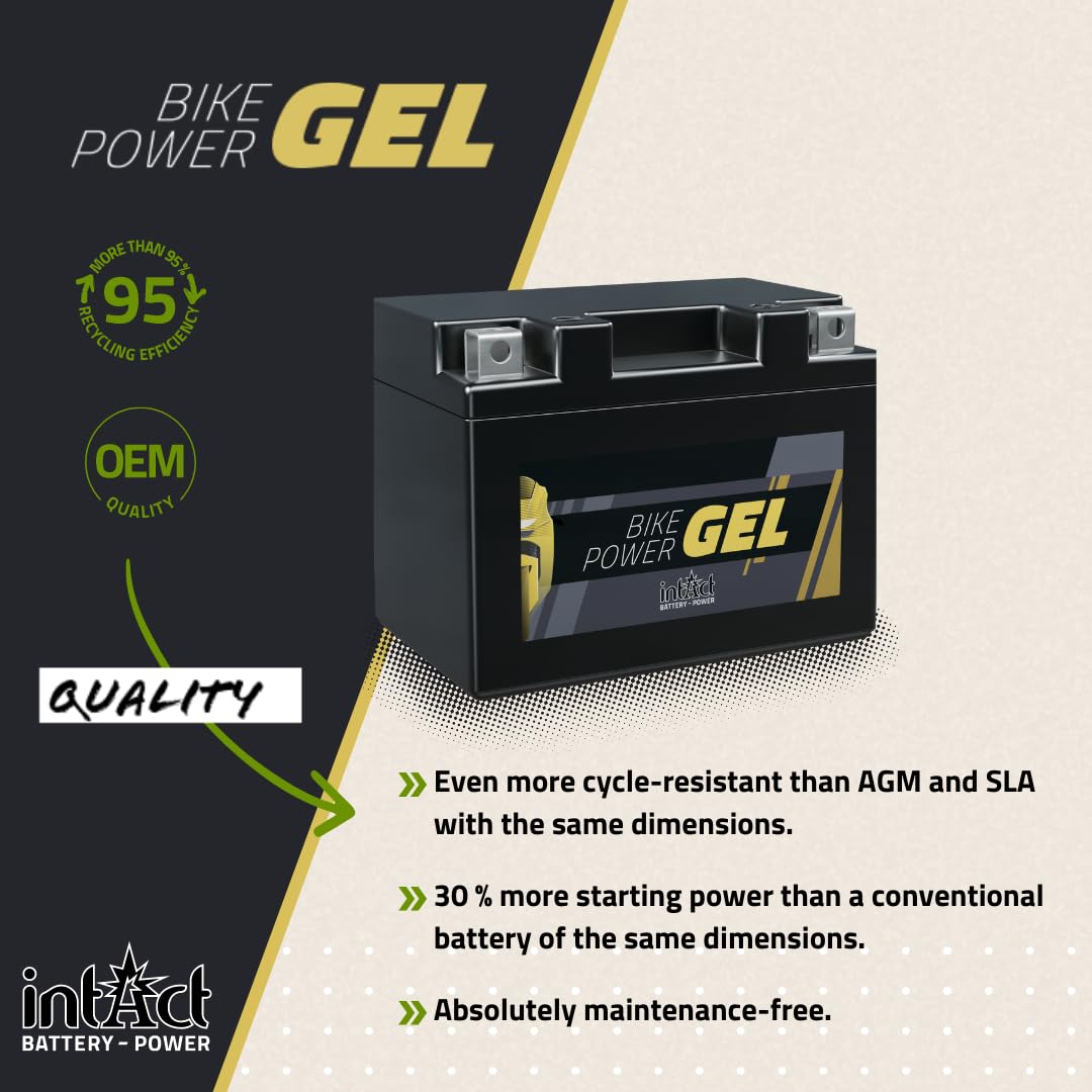 intAct - Bike-Power GEL51913, Batería de moto 12V 21Ah 300A (ES), Batería de moto de gel sin mantenimiento con un 30% más de potencia de arranque, para scooter, moto, quad, tractor de césped