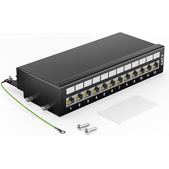 LEENUE Shielded 12 Port CAT7 Patch Panel Distribution Panel, 10 Gbit/s, Gold-Plated Patch Panel 10 Inch for Cat7/6A/6 Install