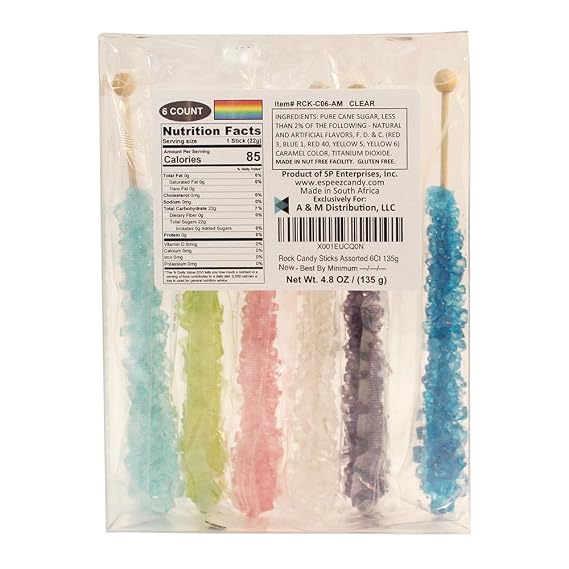 Extra Large Rock Candy Sticks: 6 Assorted Espeez Rock Candy Sticks, Candy Buffet, Swizzle Sticks - Bulk candy for Birthdays, Weddings, Reception Candy, Decorations, Bridal and Baby Showers
