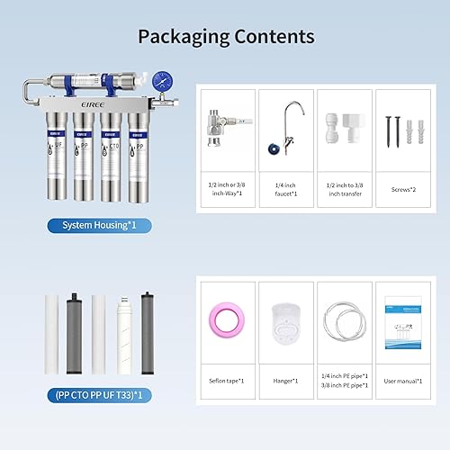Miniatura 7 de Eiree H515 Ultrafiltración Undersink Sistemas de filtro de agua, purificador de filtro de agua de acero inoxidable para fregadero, reduce el cloro,