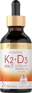 Carlyle Vitamin D3 K2 Drops | 2 Fl Oz | MK-7 Supplement | Vegetarian, Non-GMO, Gluten and Soy Free Formula