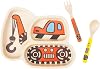Kid Plate Set Bamboo Toddler Plates Dinnerware Dinner Dish Set Baby Feeding Spill Proof Divided Plate - Baby Spoon and fork 3-Piece Set for Kids and Toddlers Teaches Child Portion Control
