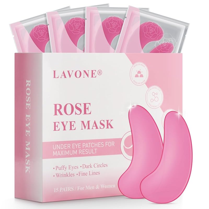 Máscaras para a região dos olhos LAVONE com colágeno e rosa, 15 pares, rosa