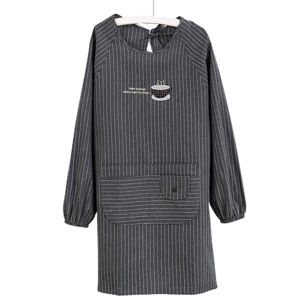 Prettiee Light Grey With Pockets Apron Workwear Long-Sleeved Kitchen Aprons For Coffee Shop Tea Shop Floral Shop Work Creating Art Cafes (Light Grey)