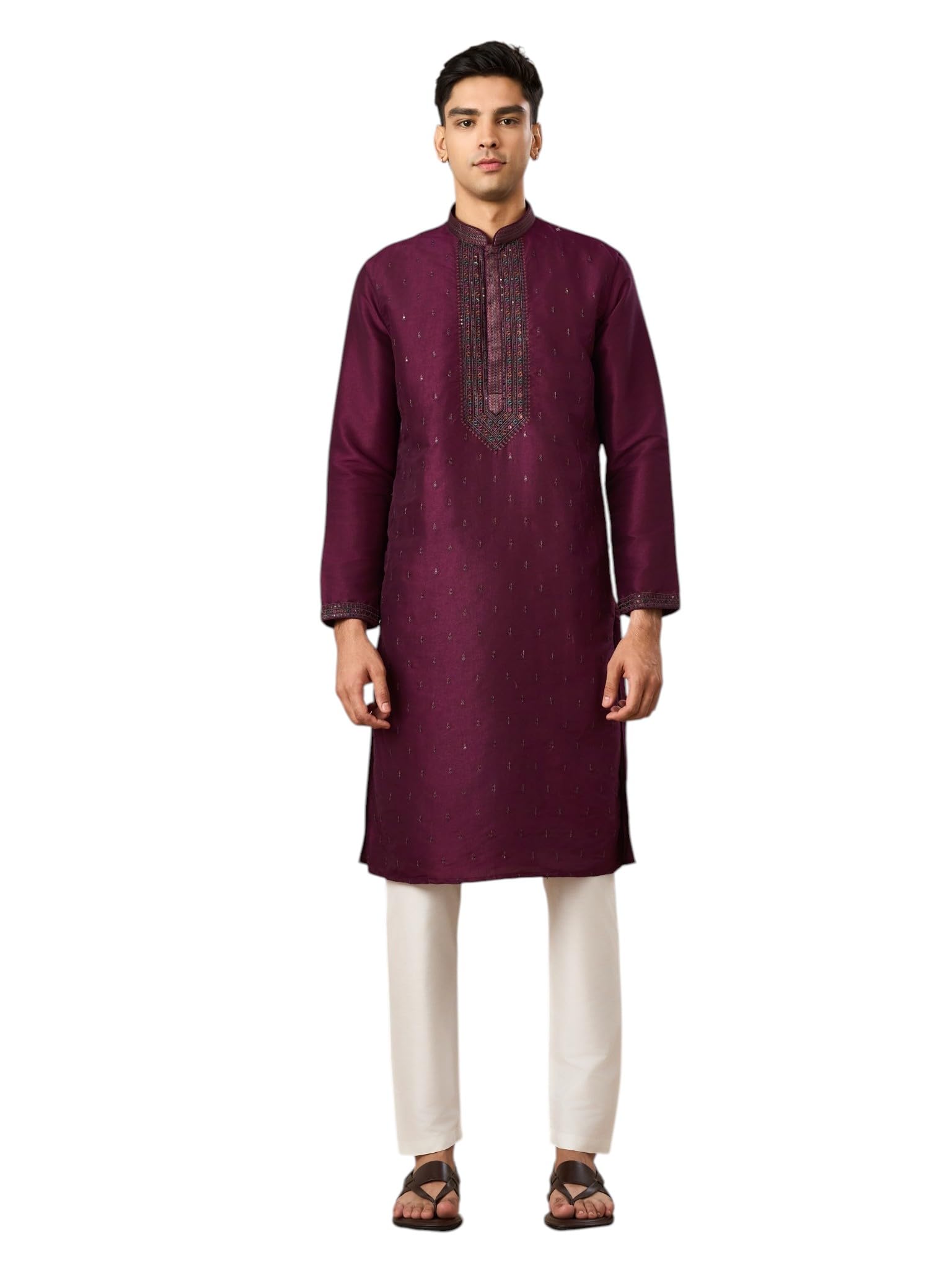 Men's Art Silk Embellished Knee-Length Kurta Churidar Set (2pcs)-image-35