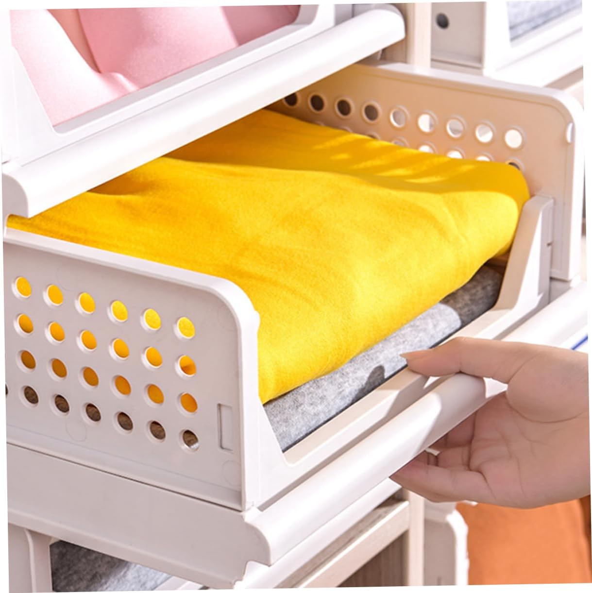 ABOOFAN 2Pcs Stackable Closet Storage Bins Drawer Dividers for Easy Organization Plastic Wardrobe Boxes with Opening Design Whiteshort Version