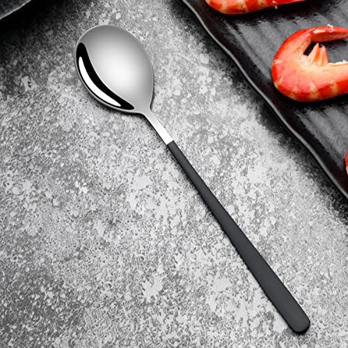 Image of Stainless Steel Dinner /Table Spoons, Silver Elliptical Head, Spoon Set, Length 21 cm, Set of 2, Black