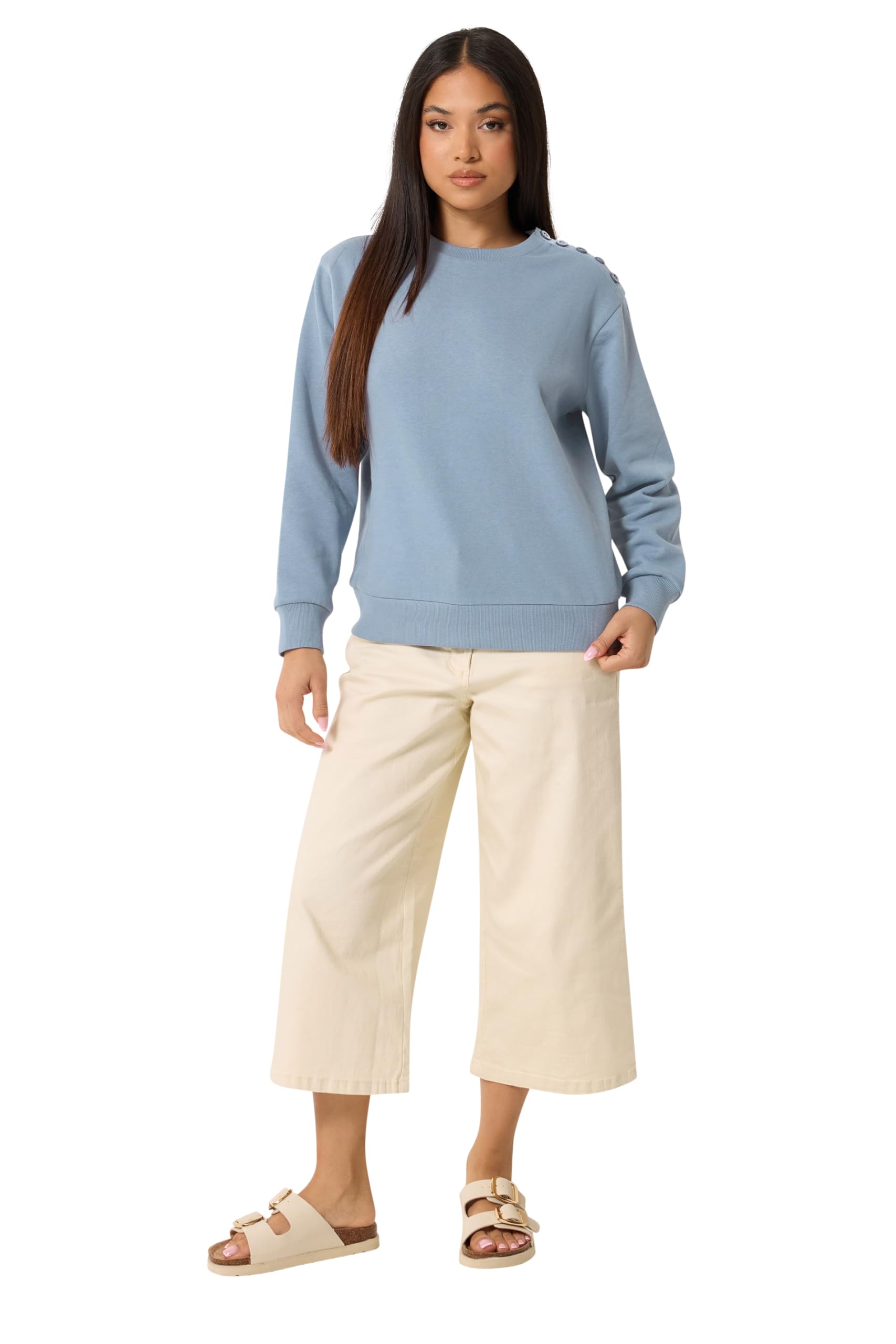 M&Co Women's Light Blue Petite Button Detail Jumper In | Size: 18