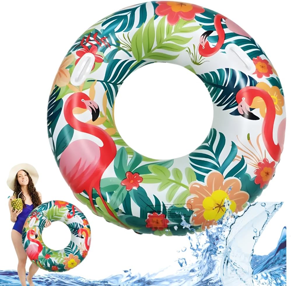 Swim. Ring Red Flamingo & Blue Leaf