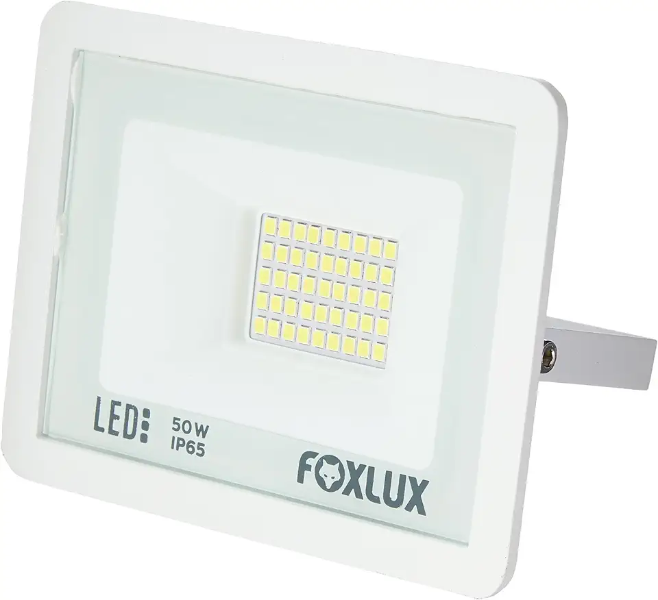 Refletor de LED Foxlux – 50 W – 6500 K – Luz branca – Bivolt – Proteção IP65 – Driver Embutido – Refletor Direcionável – Luz brilhante – Uso externo