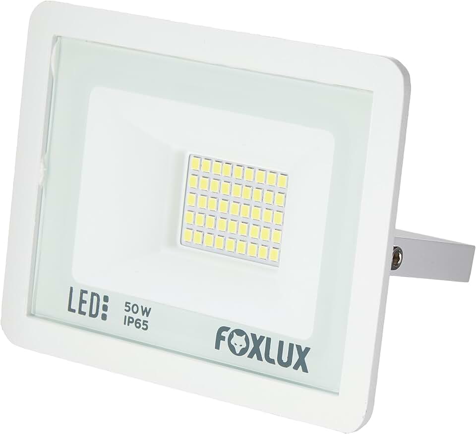 Refletor de LED Foxlux – 50 W – 6500 K – Luz branca – Bivolt – Proteção IP65 – Driver Embutido – Refletor Direcionável – Luz brilhante – Uso externo