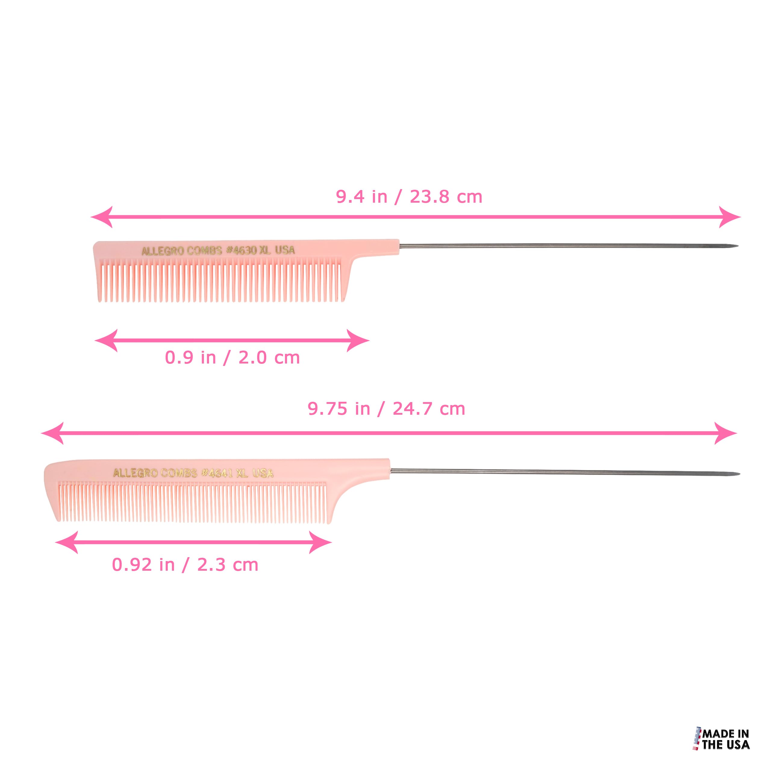 Allegro Combs XL Rattenschwanzkämme Pintail Trennkämme Metallschwanztrennkämme Aluminium Stichkämme Zopfstich Kämme 2 Stück (Rosa)