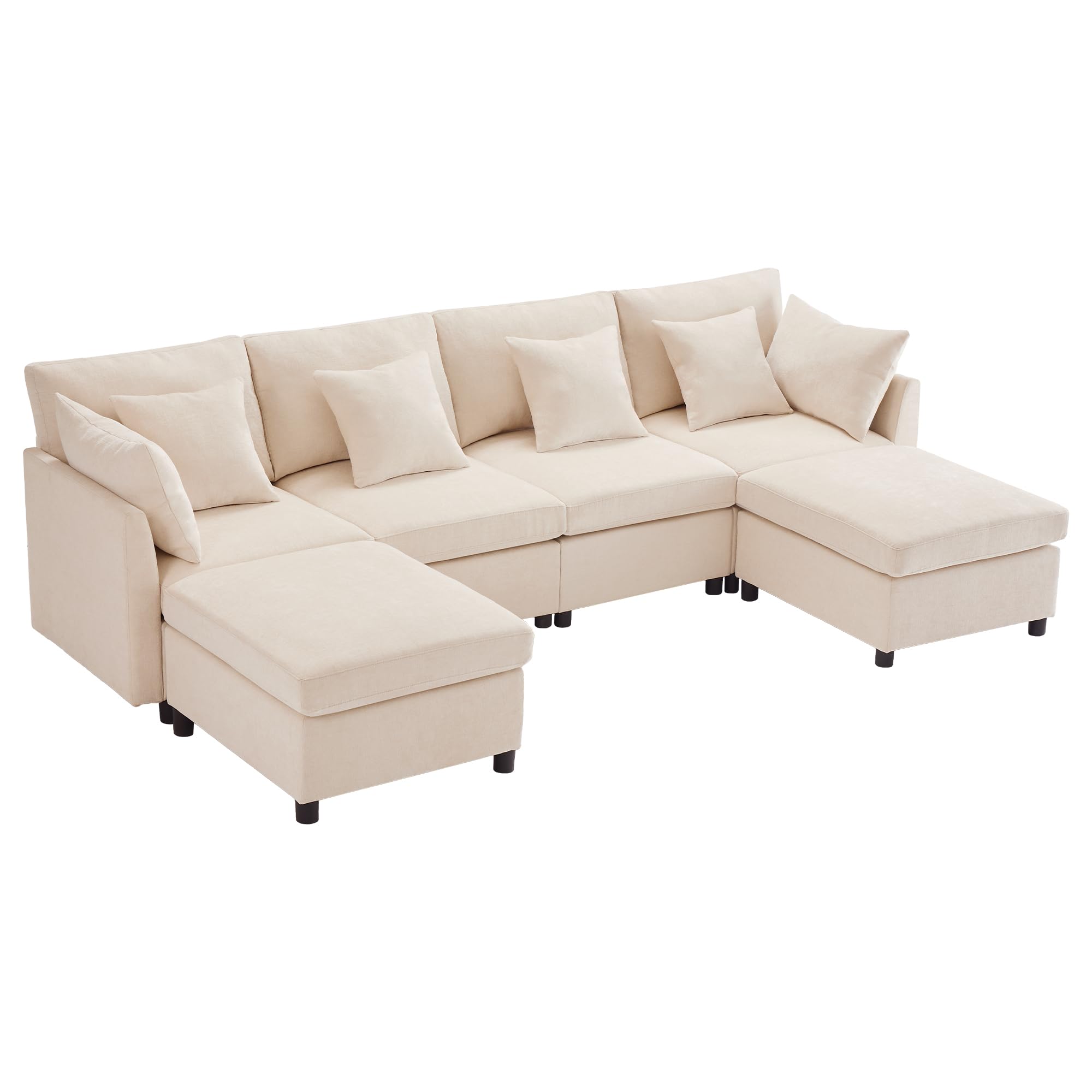 Sapgaks - Sofá de 4 plazas moderno de tela de chenilla con reposapiés extraíble, sofá esquinero en L/U, sofá modulable, adecuado para casa, salón, apartamento (E-Beige)