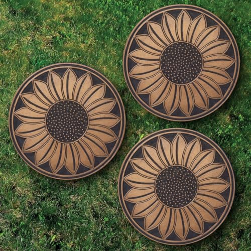 Home Furnishings By Larry Traverso HF by LT Sunflower Stepping Stone, 11-3/4 inches, Black with Brushed Brass Finish, Set of 3, TR0783