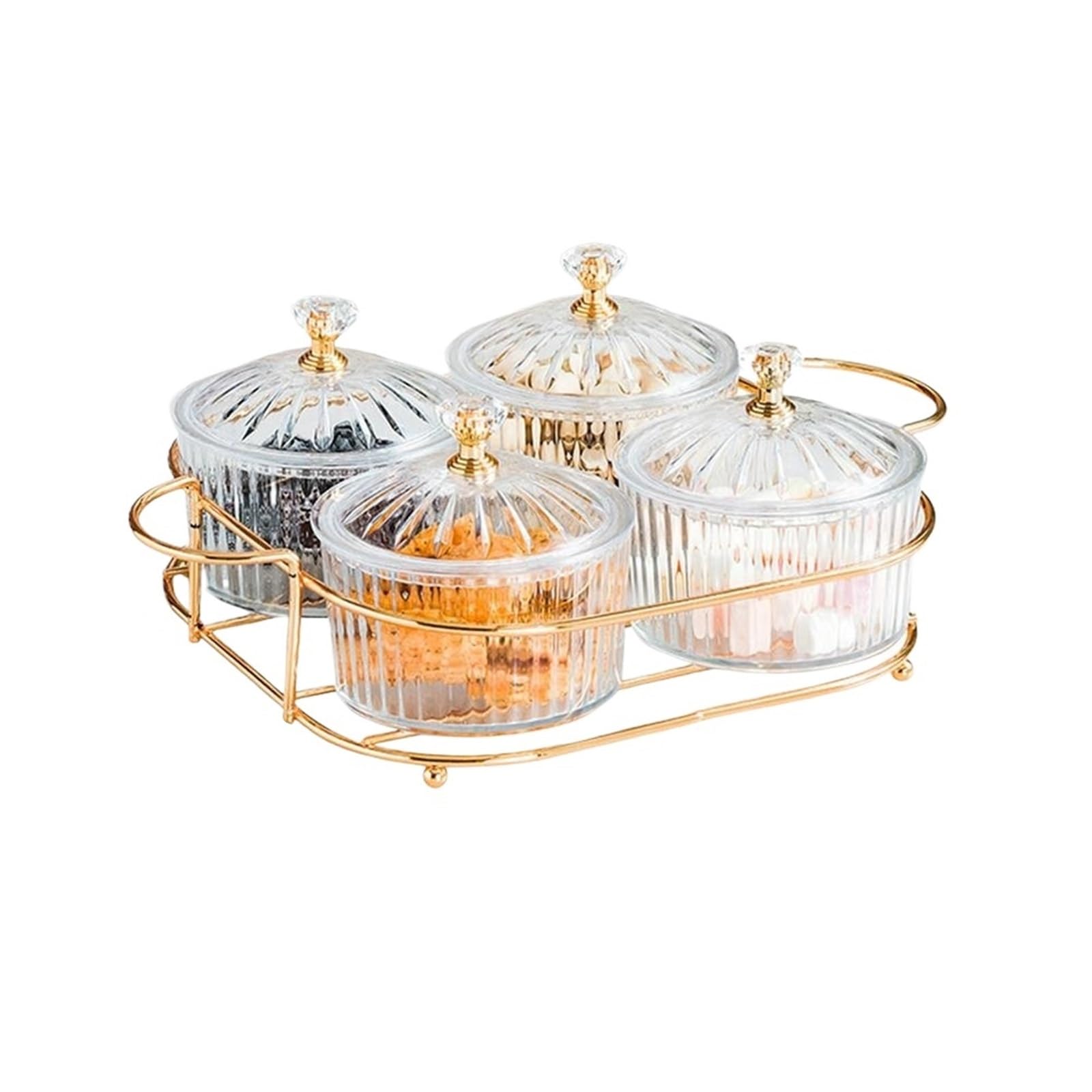 LSNNMU Dried Fruit Salad Plate Snack Dishes Transparent Round Dessert Jar Dish Grid Food Storage Preserved Tray Box Lid Bowl Tableware For Preserving(4clear)