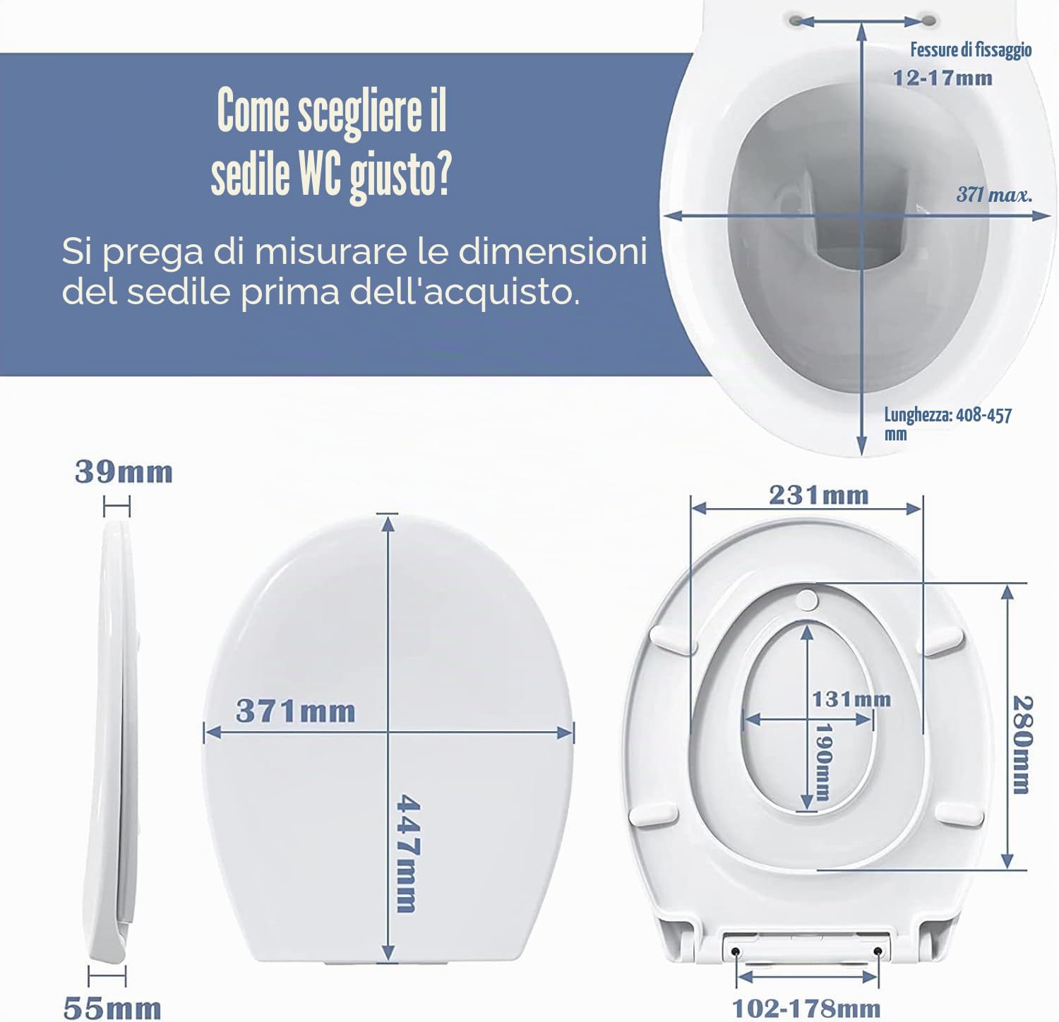 STOREMIC Copriwater con abbassamento automatico, coperchio WC magnetico, per bambini, funzione rilascio rapido, sedile regolabile, forma O, bianco