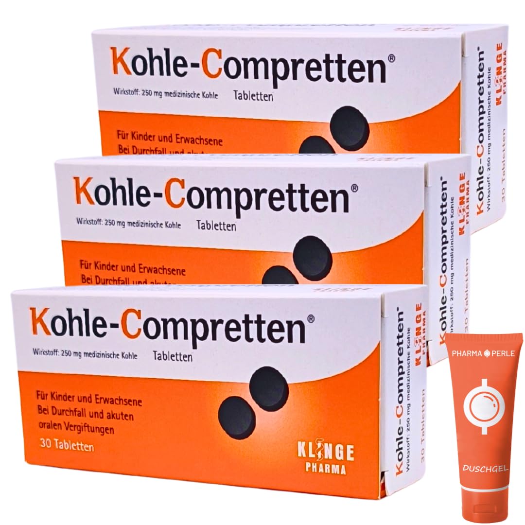 Atkivkohle Tabletten 3x 30 Tabletten I bei Durchfall und akuten oralen Vergiftungen I Diarrhoe I Magen-Darm-Beschwerden I Entgiftung I Spar-Set plus Pharma Perle give-away