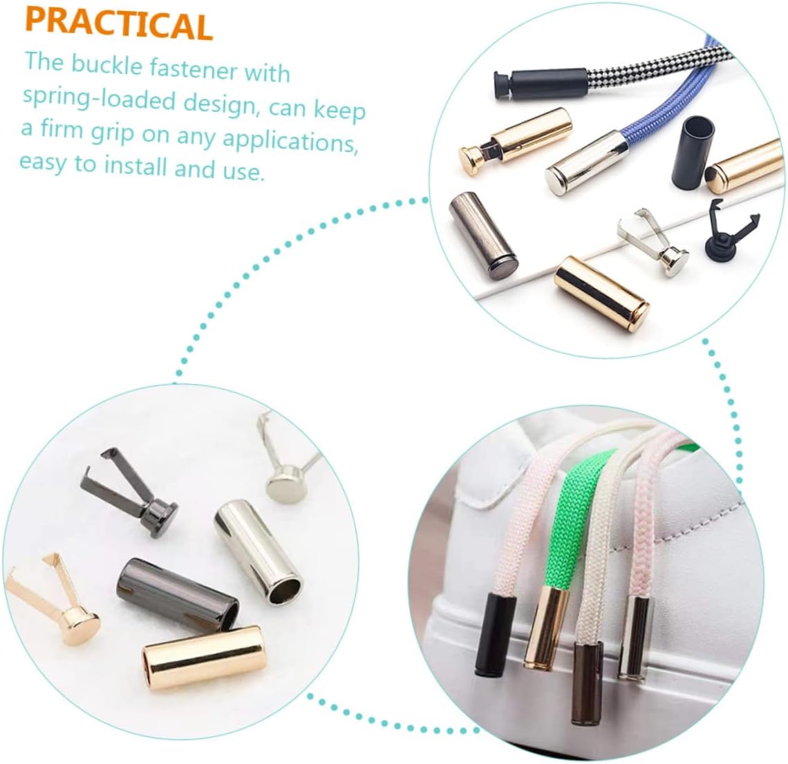 Beatifufu Bright Lanyard Cord Stoppers 40pcs Cord End Cap Toggle Stoppers for Ends Tightening Locks Fashionable Metal Locks