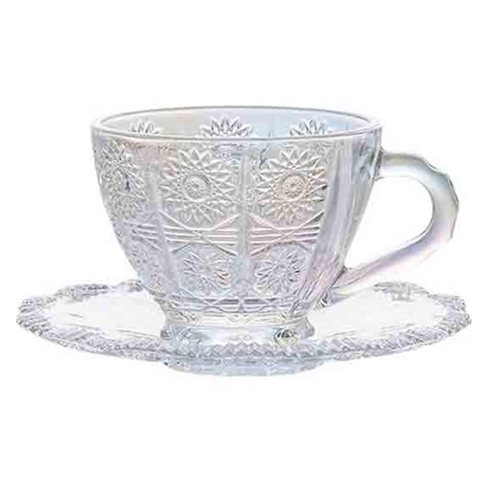Taza de café vintage de vidrio sin plomo que evita quemaduras gracias al relieve floral