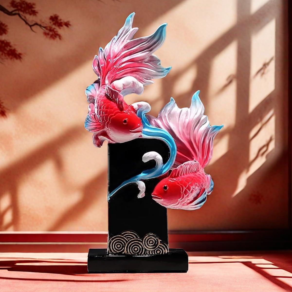 Chinese Feng Shui Fish Statue Sculpture Frgurine Good Lucky Gift for FengShui Lover Desktop Display Decorative Decoration (Red)