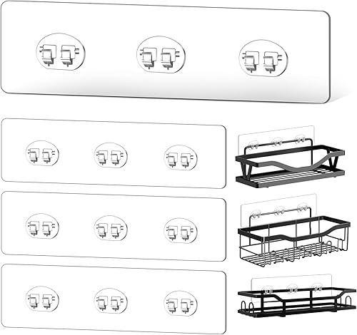 Paquete de 4 adhesivos de repuesto para estante de ducha, ganchos adhesivos transparentes sin perforación con pegatinas, tira de gancho de pared
