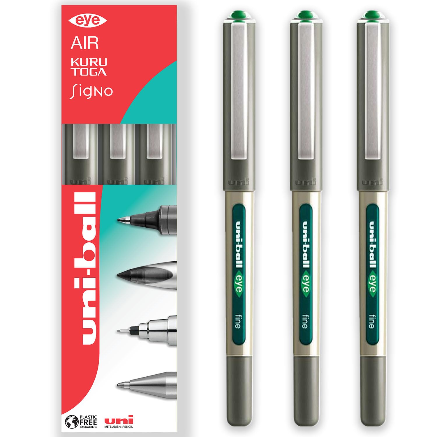 uni-ballEYE UB-157 Rollerball Pen GREEN [Pack of 3] Medium 0.7mm Ball by Uni-ball