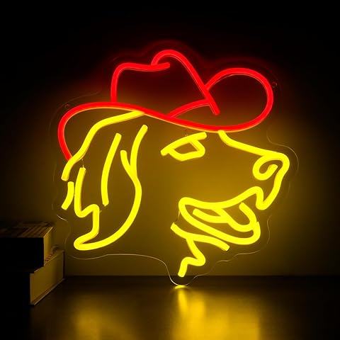 Golden Retriever Neon Light for Wall Decor, Dog with Cowboy Hat Led Light Up Sign, ...