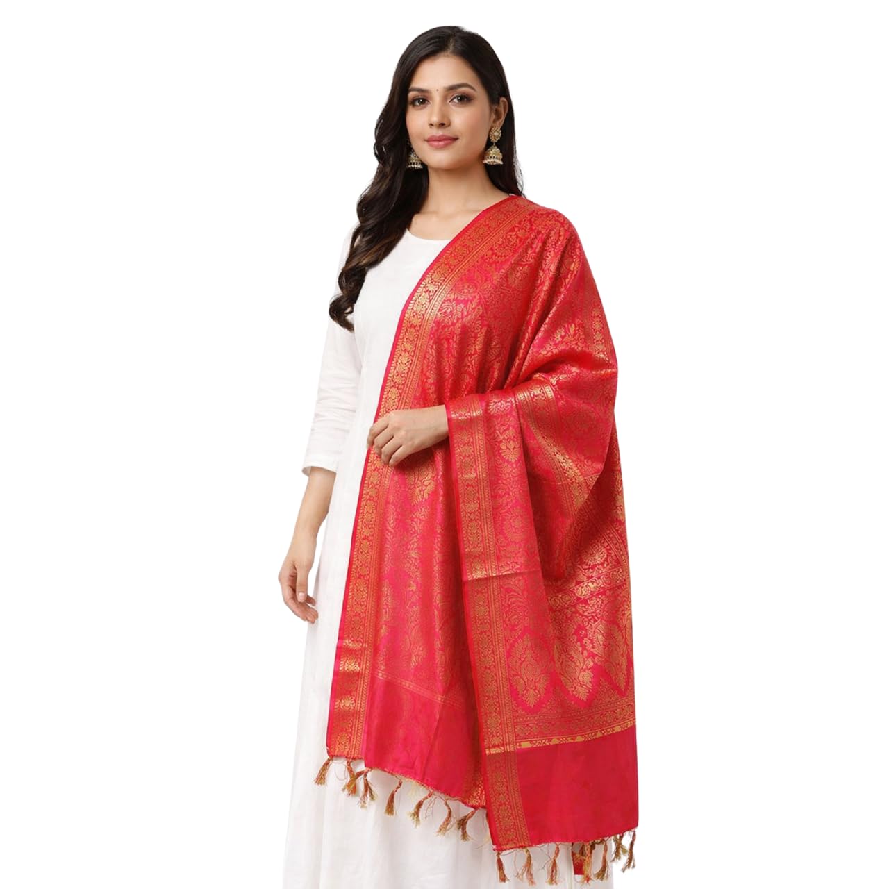 luxurion world Pink Traditional Wedding Collection Brocade Banarasi Silk Shawl, Shela, Dupatta For Men And Women Wedding Use It, [Size - 82×21 Inches, 2.1 Meter]-picture-35