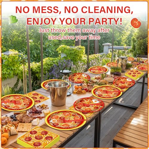 Image of gisgfim 96 Pcs Spaghetti Plates and Napkins Pasta Party Supplies Tomato Meatball Birthday Party Paper Tableware Set Pasta Theme Decorations Favors for Family Gathering Dining for 24 Guests