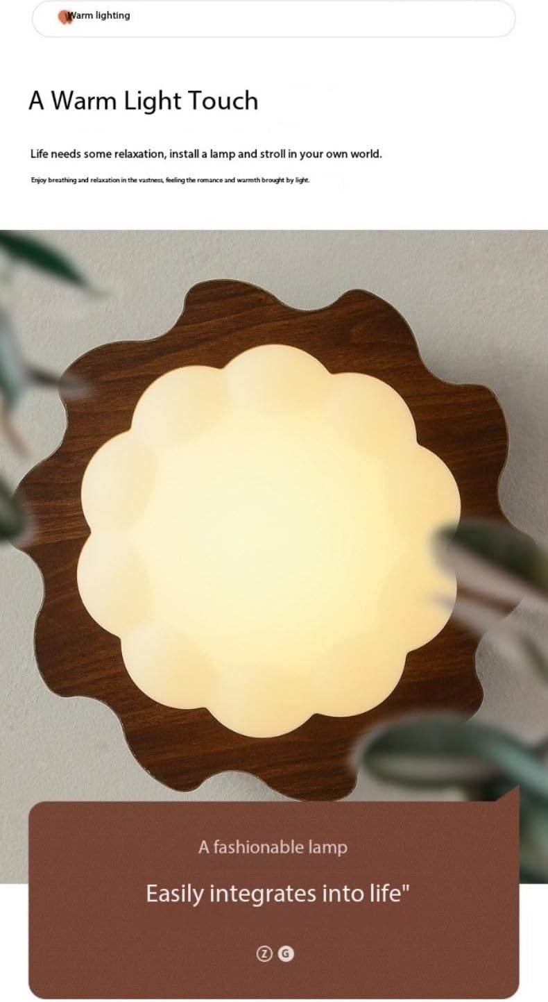 Modern LED Ceiling Light Fixture, 9" Wood Frame, Tricolor, Flush Mount for 3-5 Square Meters (C)