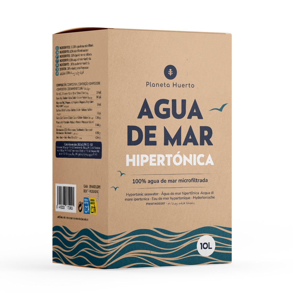 PLANETA HUERTO | Meerwasser 10L Mikrofiltriert 100% Rein Aus Dem Mittelmeer - Meerwasser Zum Trinken Hypertonisch Wesentliche Nährstoffe Unverändert