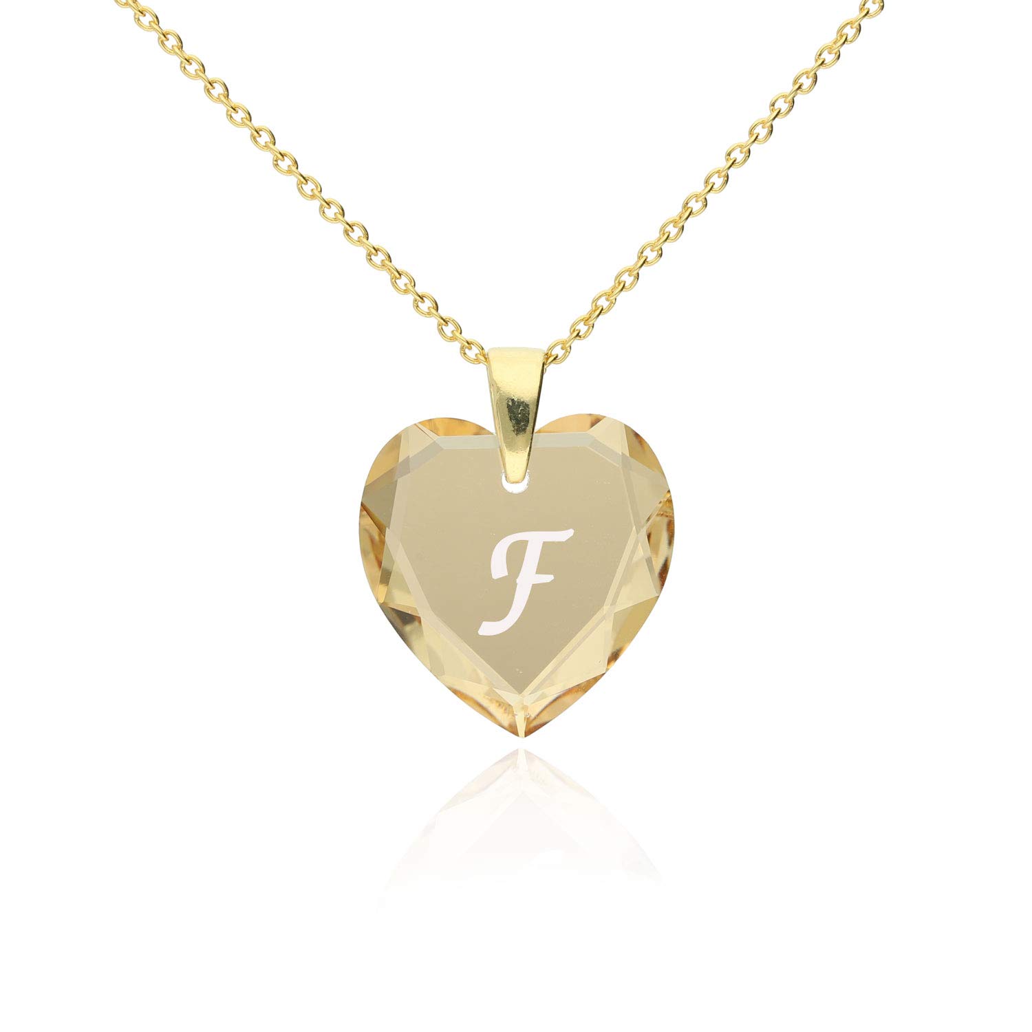 Damen Halskette 925 Silber vergoldet mit SWAROVSKI ELEMENTS Herz Anhänger und Buchstabengravur A - Z, Herzkette als Geschenk für die Frau, Freundin oder zum Valentinstag