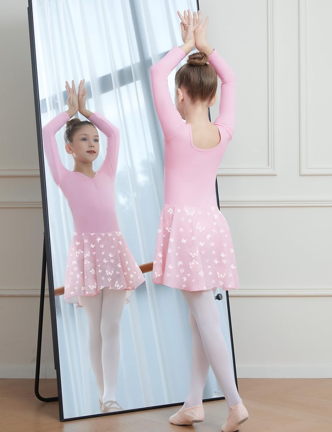 DIPUG Long Sleeve Ballet Leotards for Girls Dance Leotards Shiny Butterfly - Image 3