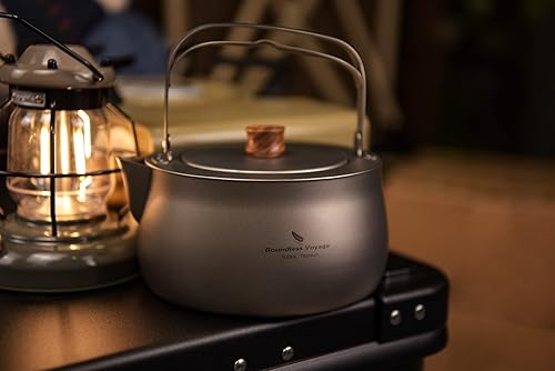 Miniatura 9 de iBasingo Tetera de titanio de 27.1 fl oz con mango plegable, ultraligera, portátil, tetera de metal, cafetera para jardín al aire libre, mochilero,