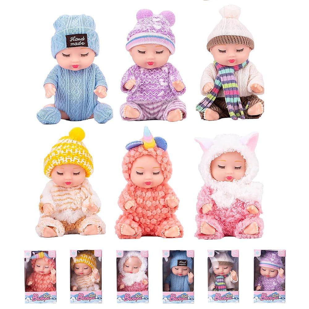 RNPKZ Mini Reborn Doll, 6 Pcs 4 Inch Sleeping Rebirth Dolls, Movable Joint Mini Baby Dolls with Clothes, Washable Lifelike Newborn Baby Doll for Girls Boys Toddlers Kids Birthday — image 1