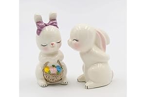 Fine Ceramic Kissing Bunny Rabbit Couple Salt & Pepper Shakers