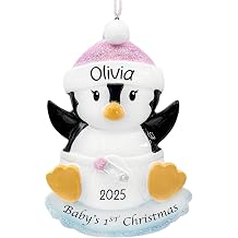 Personalized Babys First Christmas Ornament 2026 | Baby Girl Penguin Xmas Tree Decoration Pink | My 1st Xmas Keepsake for New Baby Newborn Grandbaby - Custom Name & Year